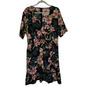 Shein Tropical Floral Dress V-neck Tie Waist Size 1 XL